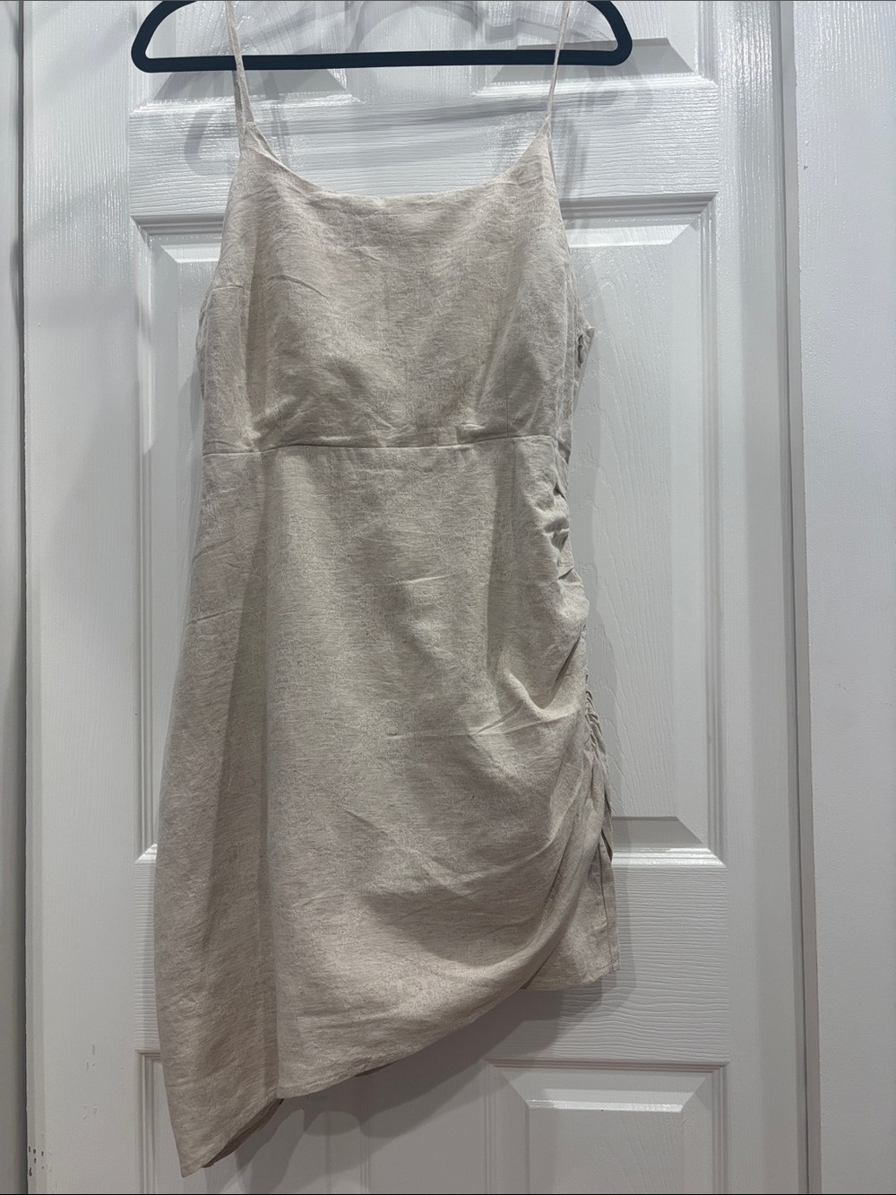 Asymmetrical Spaghetti-Strap Dress in Light Beige